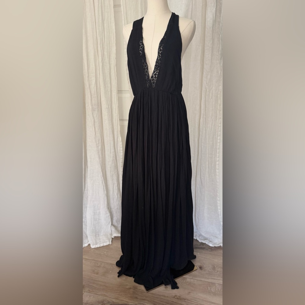 Free People Black Lace Maxi Dress with double slit